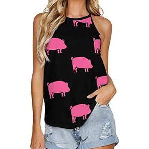 Roze varken dames tank top zomer mouwloze t-shirts halter casual vest blouse print t-shirt 5XL