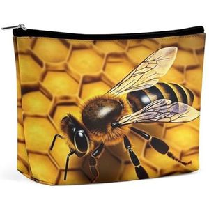 JKLQWH Lederen make-up tas waterdichte cosmetische tas voor vrouwen gele honing open platte toilettassen draagbare tas met rits make-up organizer case voor reisaccessoires, gele honing, 6,8 × 2,3 ×