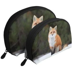Make-uptas, cosmetische reistas, 2 stuks, draagbare clutch pouch-set, organizer met grappige vossenprint, zoals afgebeeld, Eén maat