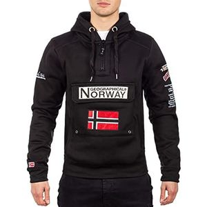 Geographical Norway Capuchontrui voor heren, halve rits, hoodie met buikzak, lange mouwen, sweathoody, vrije tijd, casual, bans productie, zwart, M