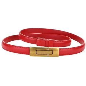 CHENSHI women's thin belt Women Skinny Patent Genuine Leather Slim Adjustable Alloy Buckle Waist For Dress-red A-96cm