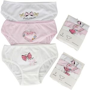 Lixxi - Onderbroek voor meisjes met strikdesign, set van 6, maten van 3 tot 8 jaar, gemaakt van Öko-Tex-gecertificeerde materialen, 95% katoen, kinderondergoed, wit, roze, wit, 122