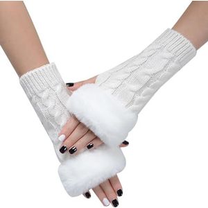 yeeplant Rekbare elastische zachte gebreide faux fur warme handschoenen: typen antislip casual duimgat rekbaar vingerloos, Wit241, Eén maat