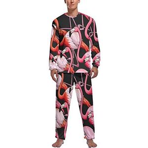 Kleurrijke Flamingo Zachte Heren Pyjama Set Comfortabele Lange Mouw Loungewear Top En Broek Geschenken M