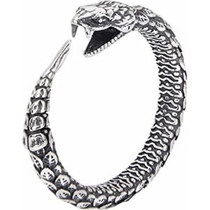 Mannen Vrouwen S925 Sterling Silver Snake Ring, Gothic Vintage Open Verstelbare Zodiac Snake Ring, Punk Gift,Zilver,10