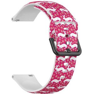 Compatibel met Garmin Venu/Venu 2 Plus/Sq/Sq Music/Sq 2/Sq 2 Music, (wit konijn bloemen roze) 20 mm zachte siliconen sportband armband armband