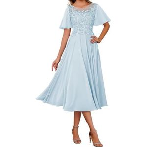 AHERKLL Kant Applicaties Moeder Van De Bruid Jurken Chiffon Formele Avond Party Grootmoeder Jassen Thee Lengte HAH054, Lichtblauw, 32