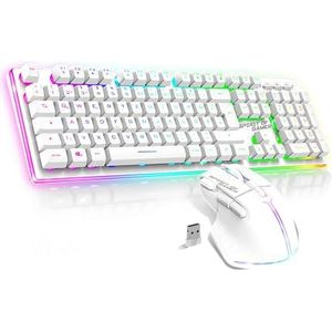 SPIRIT OF GAMER x MK600 | Set draadloos gaming toetsenbord muis wit oplaadbaar RGB | Layout QWERTZ Duitse achtergrondverlichting | Gaming Keyboard Semi Mecanic | Draadloze muis 4800 DPI | PS4/PS5, PC,