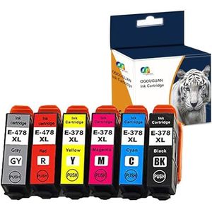 Ouguan® Inktpatronen, zwart, cyaan, magenta, geel, rood, grijs, inktpatronen, Epson 478 XL 378 XL, compatibel met Epson Expression Photo HD XP-15000, 6 stuks