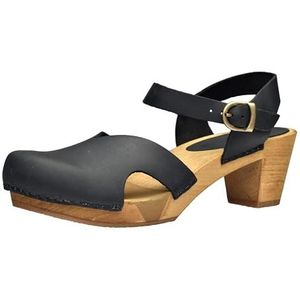 Sanita Matrix Leather Sandal | Original Handmade | Flexible Wooden Sandals for Women | Adjustable ankle strap | 41 EU | Zwart