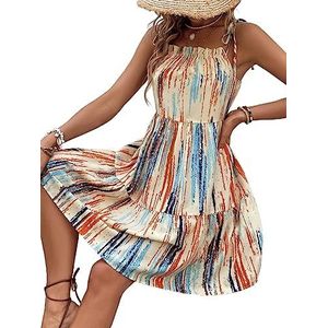 jurken voor dames Cami-jurk met gestrikte schouder en ruches aan de zoom (Color : Multicolore, Size : M)