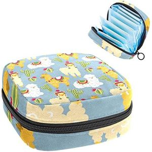 Periode Pouch Draagbare Tampon Opbergtas,Tampon Houder voor Portemonnee Vrouwelijke Product Organizer,Alpacas Schattig, Meerkleurig, 4.7x6.6x6.6 in/12x17x17 cm