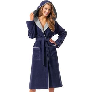 Morgenstern dames badstof badjas met capuchon van 100% katoen velour blauw S