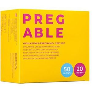 PREGABLE Pregable Combo Kit met 50 ovulatietests en 20 zwangerschapstests, gratis tracker-app, app, OPK's, HPT's (50 LH + 20HCG)
