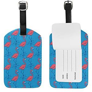 Flamingo Blue Art Bagage Bagage Koffer Tags Lederen ID Label voor Reizen (2 stuks)