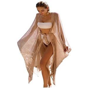 Bikini Cover-ups wit goud kimono bikini cover-ups sexy tunieken strandjurk dames kleding strand outfits zwempakken vrouw cover-up effen kleur (kleur: X20OW1359-100, maat: één maat)