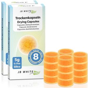 JB White 16 droogcapsules voor hoortoestellen, universele silicagel droogcapsules met kleurindicator, droogtablet accessoires voor het drogen van hoortoestellen (5g, 2x8pcs individueel verzegeld)