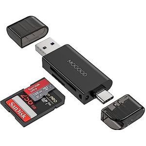 MOGOOD SD kaartlezer, USB 2.0 geheugenkaartlezer, Micro SD Adapter Dual Connector voor SDXC, SDHC, SD, MMC, RS-MMC, Micro SD, Micro SDHC kaart, Ondersteuning UHS-I kaart Compatibel met Windows