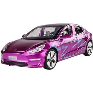 Gegoten lichtmetalen automodel Voor Tesl&a MODEL 3 1:32 Legering Model Auto Speelgoed Metalen Diecast Deuren Kunnen Worden Geopend Rubberen Banden Speelgoed (Color : Purple)