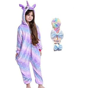 Meisjes Eenhoorn Onesie Pyjama Zachte Pyjama Slaappak voor Kids Unisex Halloween Kostuum Cosplay Met Strik Haarspeld