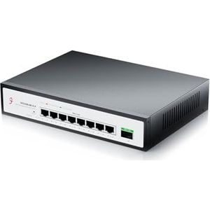 XikeStor 8-poorts 2.5G beheerde PoE+ netwerkswitch, 8× 2.5G PoE+ & 1× 10G SFP+, 802.3AF/AT 30W per poort, totaal 140W, automatische detectie, AP’s, VLAN-aggregatie, ventilatorloos, Desktop Rackmontage