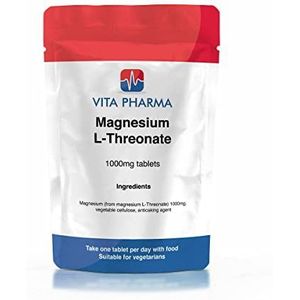 Magnesium L-THREONATE Supplement, 1000mg, 30 tabletten, 1 maanden levering, door vita pharma, UK Geproduceerd, Verse folie verpakt,