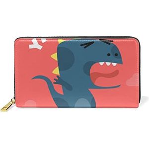 Roze dinosaurus schattige cartoon portemonnee echt lederen portemonnee creditcardhouder voor vrouwen telefoon meisje