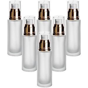 gouveo Set van 6 lotionflessen 100 ml van mat glas met pompdispenser - lege pompfles met pompkop om bij te vullen - lotiondispenser voor crème, douchegel, handgel, cosmetica