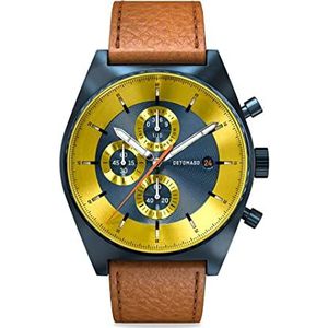 DETOMASO D10 Chronograaf Limited Edition Blue Yellow herenhorloge analoog kwarts leren armband bruin, blauw