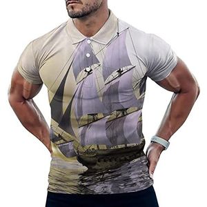 Houten Zeilschip Grappige Mannen Polo Shirt Korte Mouw T-shirts Klassieke Tops Voor Golf Tennis Workout