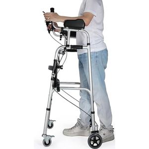 Hulpmiddelen voor het onderzoek， Senioren rechtopstaande rollators met zitting, 4 wielen, zware opvouwbare rollator, loophulpmiddel armleuning, steunkussen en remmen