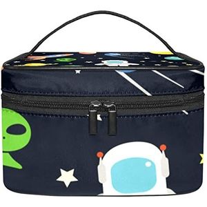 Herfstbladerpatroon make-up tas voor vrouwen meisjes cosmetische tassen met handvat reizen make-up organizer tas, Ruimte astronomie decoratief patroon, 8.9x5.9x5.4 Inches, Make-up zakje