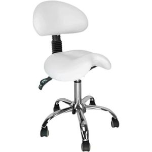JAVPTAV Zadelkruk met rugsteun en wielen salonstoel rolkruk verstelbare draaibare tandheelkundige zadelstoel aangepaste kleuren (wit)