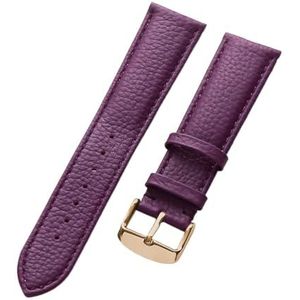 YingYou Lederen Band Dames Zacht Leer Lychee Graan Koeienhuid Horlogeband Heren Waterdicht 14 16 18 Mm Horlogeketting Accessoires (Color : Purple rose buckle, Size : 15mm)