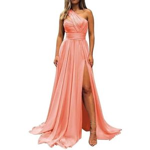 Chiffon bruidsmeisjesjurken voor dames, voor bruiloft, ruches galajurken, plooien, cocktailjurken, grote maten, Koraal, 32