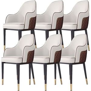 SAFWELAU Accentstoelen, modern design, eetkamerstoelen, set van 6, gestoffeerde rugleuningstoel, kunstlederen zijstoelen met metalen poten voor woonkamer slaapkamers (kleur: rijstkoffie)