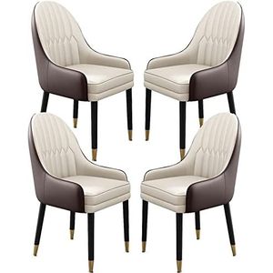 GEIRONV Houten Benen Accent Arm Stoelen Set van 4, Moderne Lederen Woonkamer Ergonomie Stoel Eetkamerstoelen for Kantoor Lounge Eetkamer Slaapkamer Eetstoelen ( Color : Rice White+Coffee , Size : 90*5