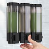 Zeepdispenser, wandbevestiging, shampoo, douchegeldispenser, set van 3 zeepdispensers zonder boren, gelijkmatige vloeistofafgifte, lekvrij, geschikt voor shampoo, douchegel, vloeibare zeep, spoeling