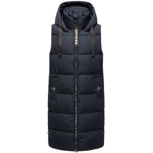 Navahoo B942 Gewatteerde damesvest, opstaande kraag, mouwloos, outdoorvest met capuchon, Donkerblauw, L