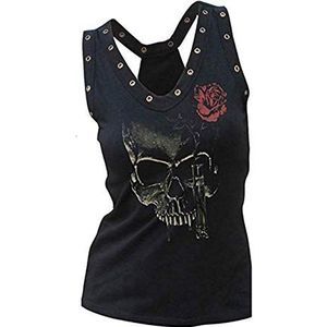 Morbuy Tanktops voor dames, mouwloos, casual, gothic, doodskoppen, print, rock, punk, vest, T-shirt, top, blouse, sport t-shirt, Zwarte Bloem, M