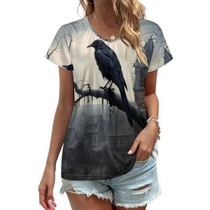 Old Castle And Black Crow Dames V-hals T-shirts Leuke Grafische Korte Mouw Casual Tee Tops M