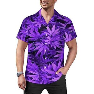 Paars Pot Leaf Weed Heren Casual Button-Down Shirts Korte Mouw Cubaanse Kraag Tees Tops Hawaiiaans T-shirt XL