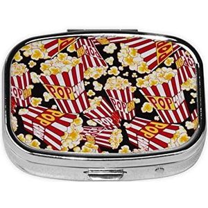 Mini vierkante pillendoos, medicijnorganizer, popcornprint, draagbare EHBO-doos, reispillendoos met 2 vakken, kleine pillendoos voor zak of portemonnee