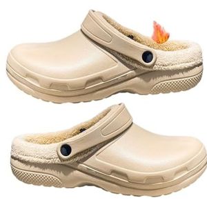 Warme Winterkoksschoenen Voor Heren, Instappers Voor De Winter Warme Zachte Voering Antislip En Waterdichte Werkschoenen Voor Chef-koks, Antislipband Verstelbare Oliebestendige Tuinklomp(Beige,48 EU)
