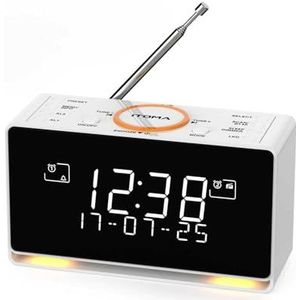 DAB+ & FM-wekkerradio met 40 voorkeurszenders, Bluetooth, sluimerfunctie, slaaptimer, instelbaar volume, dimmer, USB-poort en hoofdtelefoonaansluiting, wekker voor in de slaapkamer iTOMA 728