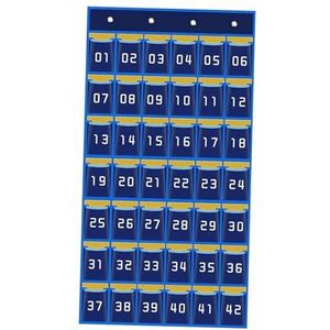 perfk Genummerde klaskaarten voor mobiele telefoons en rekenmachines Houder Wanddeurbevestiging Hangende organizer, 42 Zakken Blauw