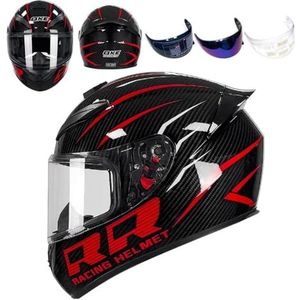 Volledige racemotorcrosshelm met helder en getint vizier, DOT-typegoedgekeurde fietshelm (XXL)(RR,Large)
