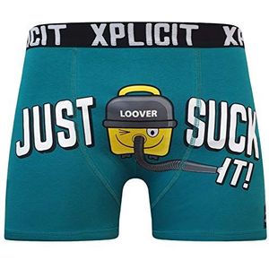 Xplicit Heren Jongens door Crosshatch Nieuwigheid Rude Boxer Trunks Shorts Ondergoed Grappig, Hoover - Groen, XL