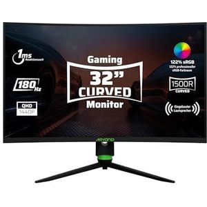 Aryond A32 V2 Curved Gaming Monitor, 32 inch (80 cm), 180Hz, 1500R, QHD (2560x1440), 1ms, HDR, FreeSync&G-Sync, 122% SRGB, Eye Care, ingebouwde luidspreker, HDMI, displaypoort, in hoogte verstelbaar