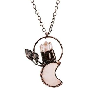 Hart Flash Labradoriet Antiek Brons Vergulde Hanger Ketting Vrouwen Healing Crystal Vintage Ketting for Mannen Sieraden Geschenken (Color : Rose Quartz)